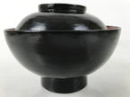 Japanese Lacquered Wooden Lidded Bowl Owan Vtg Rice Soup Dish Black Red LB128