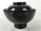 Japanese Lacquered Wooden Lidded Bowl Owan Vtg Rice Soup Dish Black Red LB128