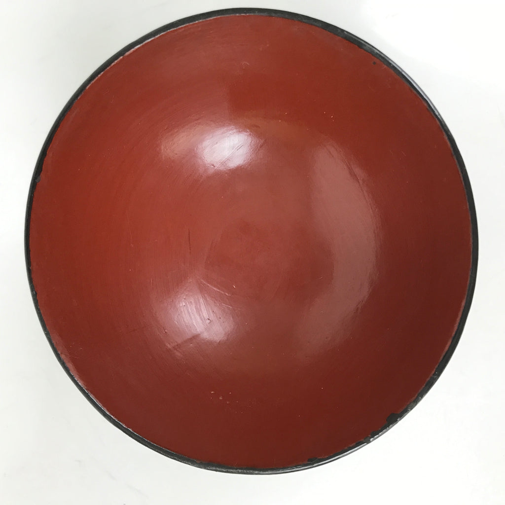 Japanese Lacquered Wooden Lidded Bowl Owan Vtg Rice Soup Dish Black Red LB128