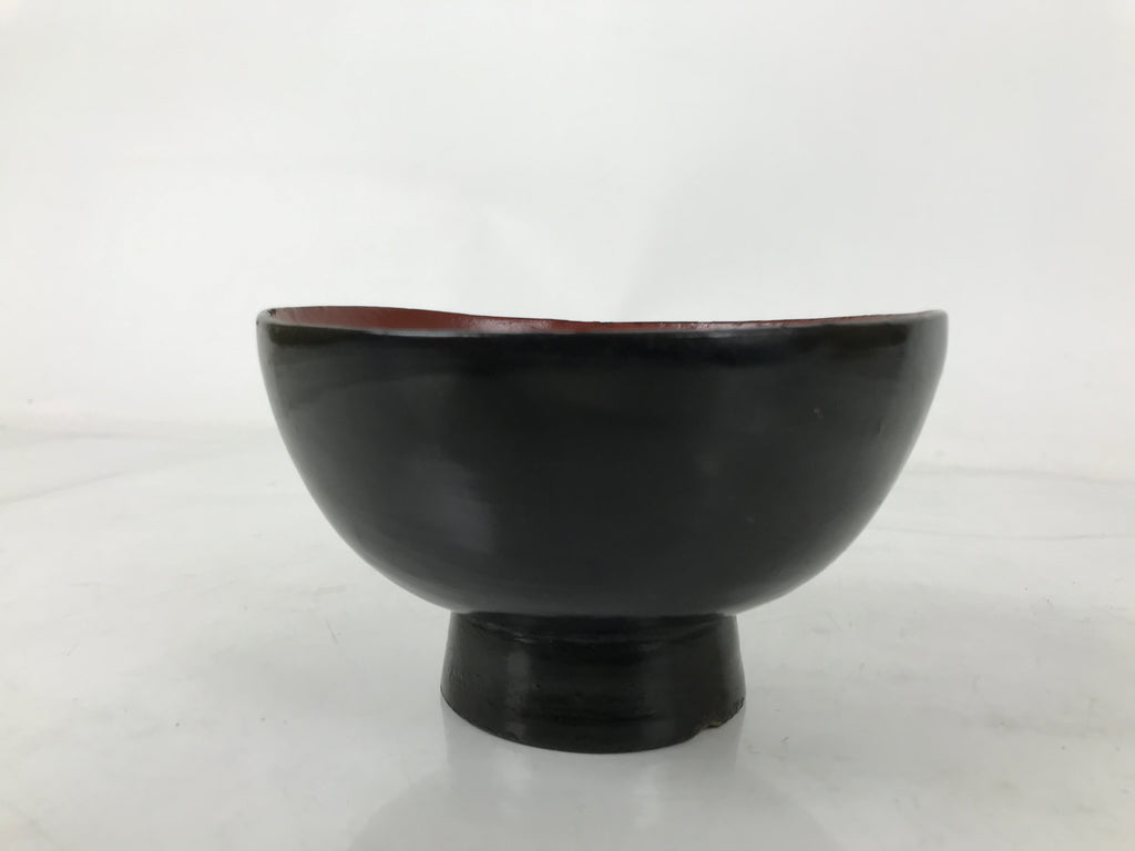 Japanese Lacquered Wooden Lidded Bowl Owan Vtg Rice Soup Dish Black Red LB129
