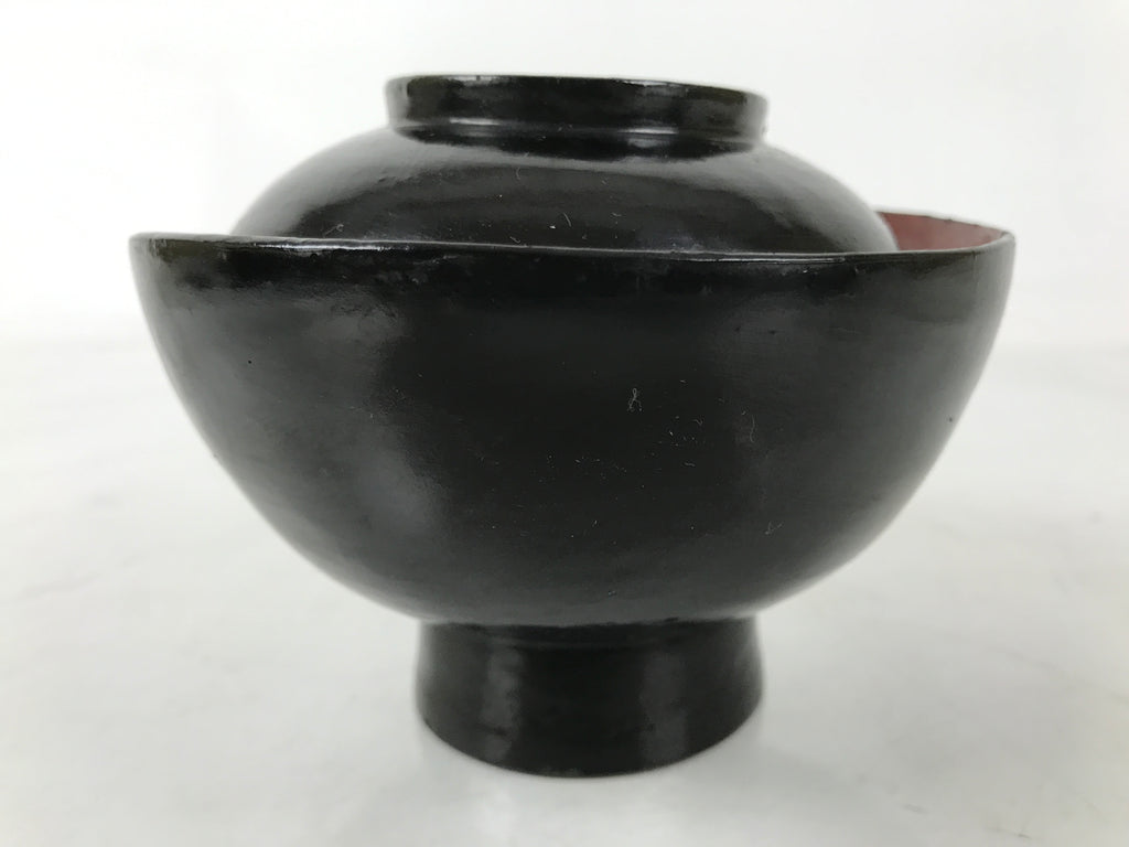 Japanese Lacquered Wooden Lidded Bowl Owan Vtg Rice Soup Dish Black Red LB129