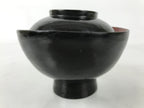Japanese Lacquered Wooden Lidded Bowl Owan Vtg Rice Soup Dish Black Red LB129