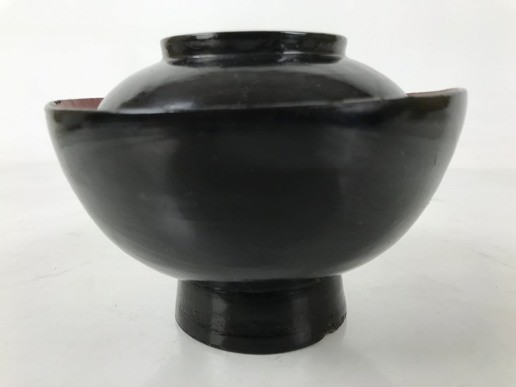 Japanese Lacquered Wooden Lidded Bowl Owan Vtg Rice Soup Dish Black Red LB129