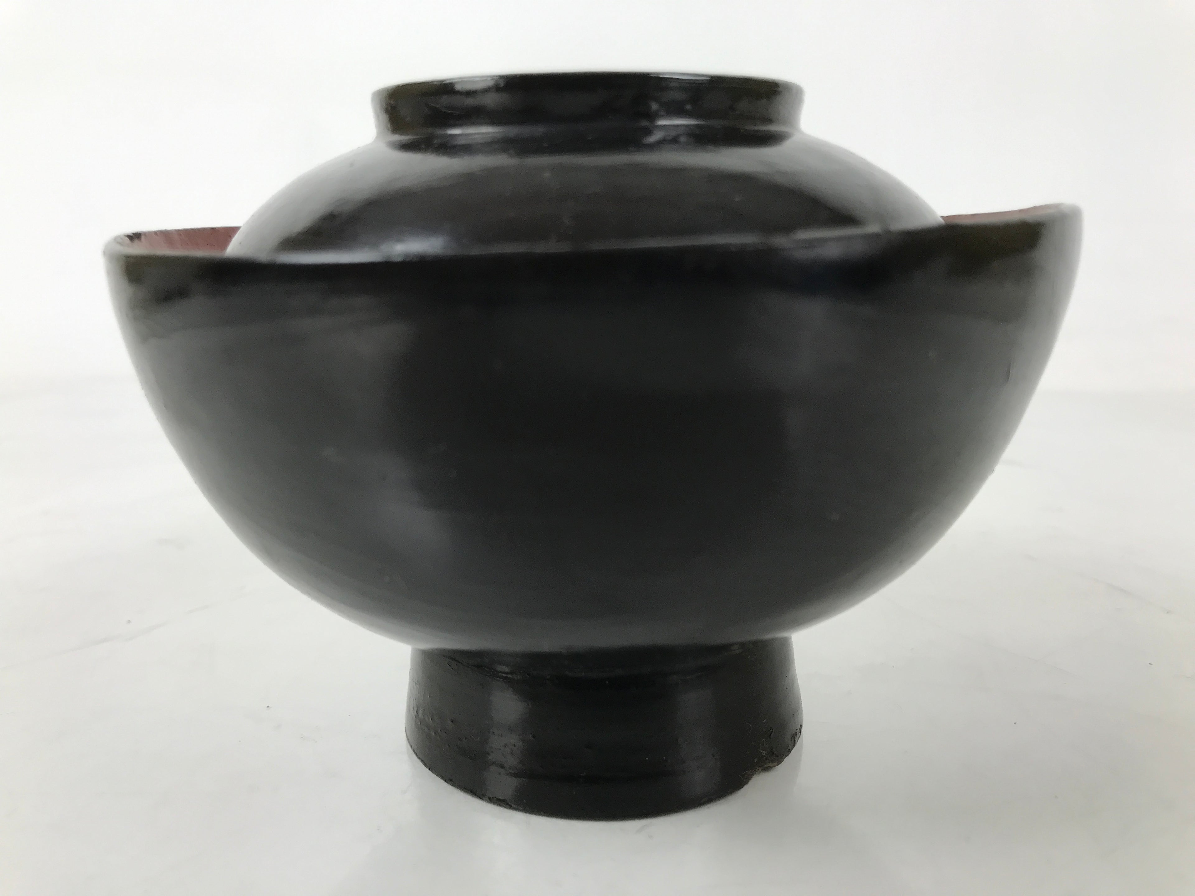 Japanese Lacquered Wooden Lidded Bowl Owan Vtg Rice Soup Dish Black Red LB129