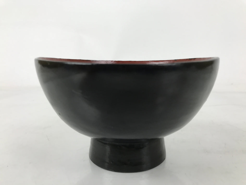 Japanese Lacquered Wooden Lidded Bowl Owan Vtg Rice Soup Dish Black Red LB129