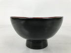 Japanese Lacquered Wooden Lidded Bowl Owan Vtg Rice Soup Dish Black Red LB129