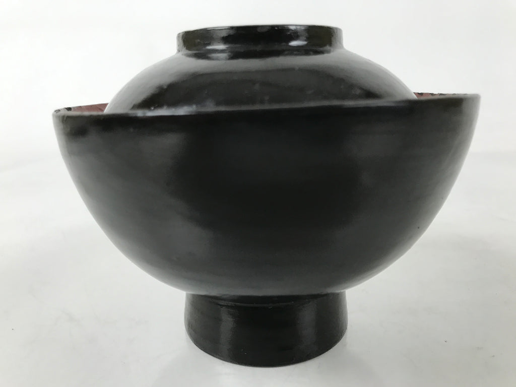 Japanese Lacquered Wooden Lidded Bowl Owan Vtg Rice Soup Dish Black Red LB130