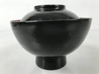 Japanese Lacquered Wooden Lidded Bowl Owan Vtg Rice Soup Dish Black Red LB130