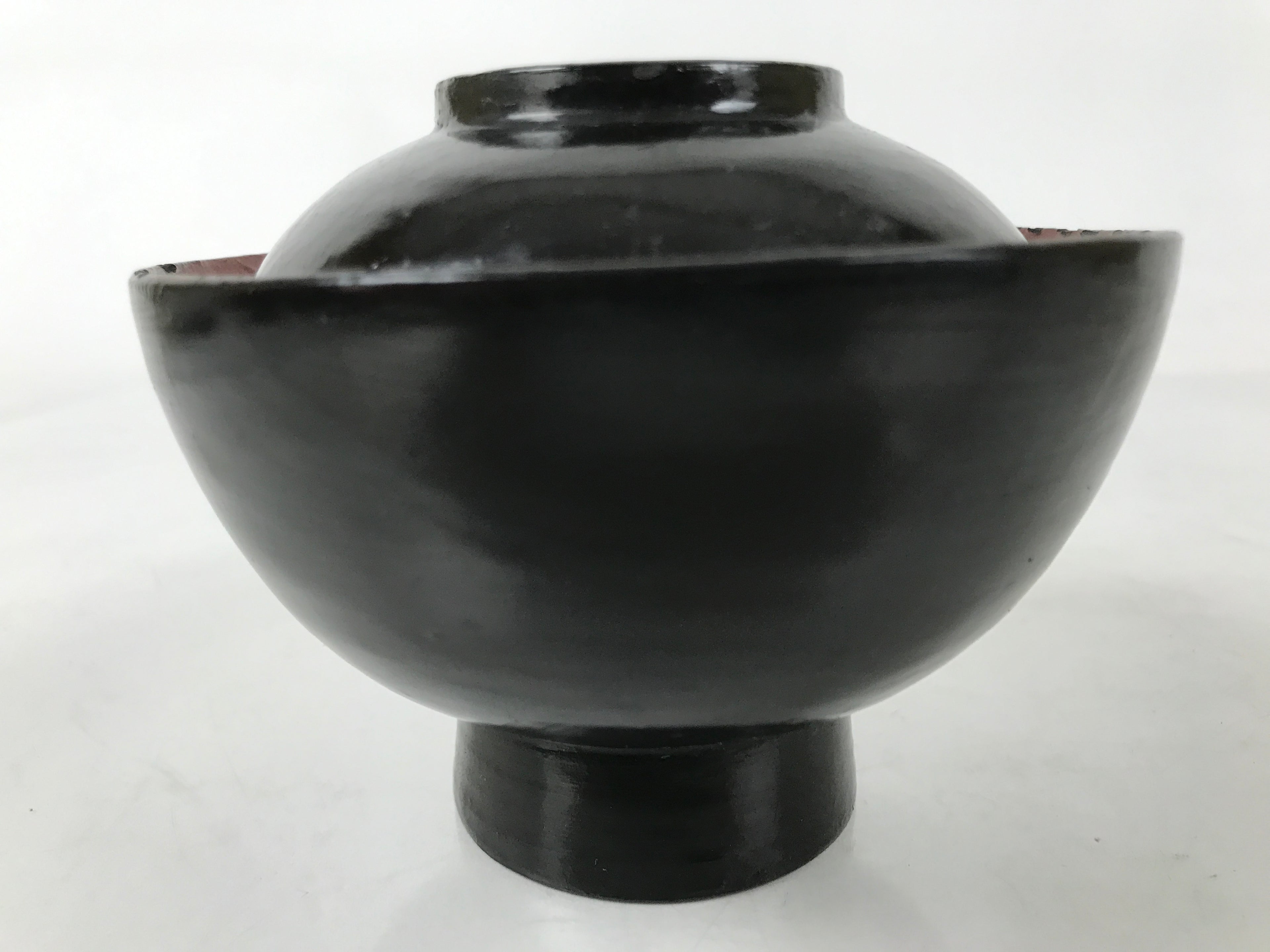 Japanese Lacquered Wooden Lidded Bowl Owan Vtg Rice Soup Dish Black Red LB130
