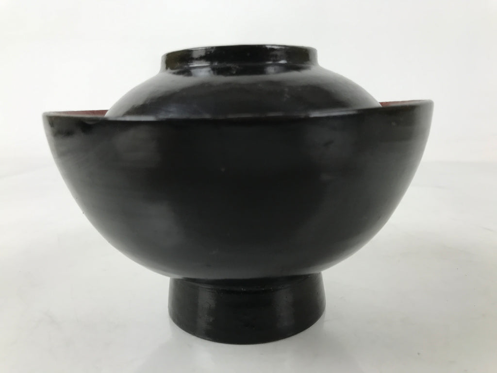 Japanese Lacquered Wooden Lidded Bowl Owan Vtg Rice Soup Dish Black Red LB130