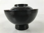 Japanese Lacquered Wooden Lidded Bowl Owan Vtg Rice Soup Dish Black Red LB130