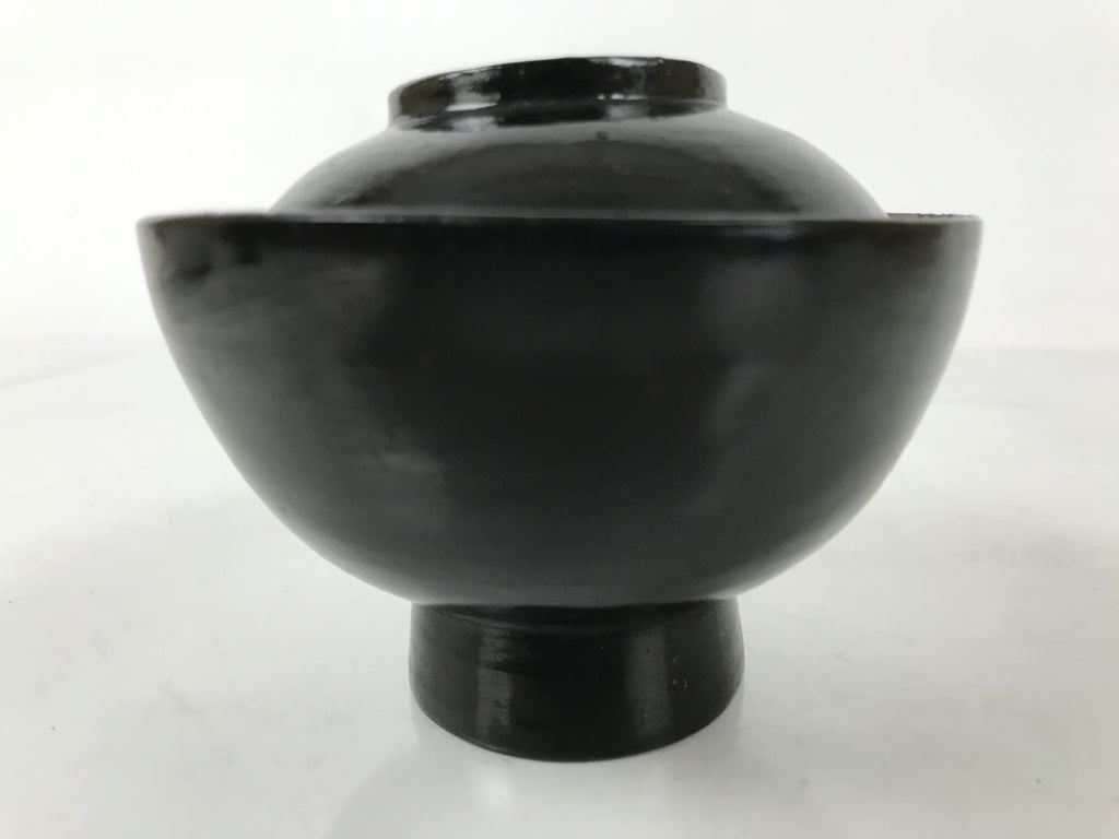 Japanese Lacquered Wooden Lidded Bowl Owan Vtg Rice Soup Dish Black Red LB130