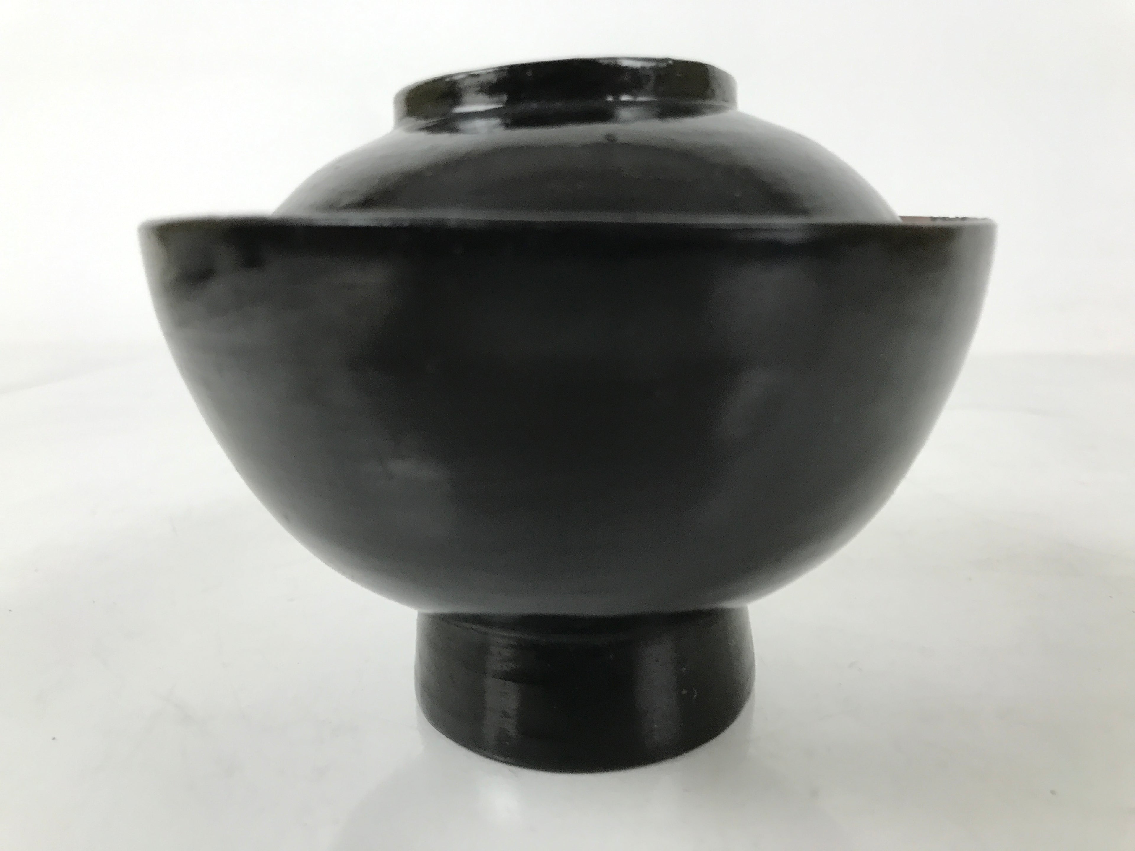 Japanese Lacquered Wooden Lidded Bowl Owan Vtg Rice Soup Dish Black Red LB130
