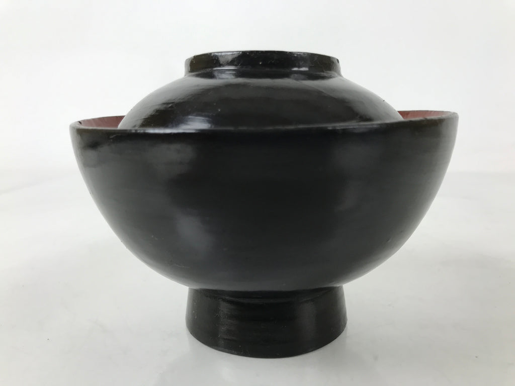 Japanese Lacquered Wooden Lidded Bowl Owan Vtg Rice Soup Dish Black Red LB130