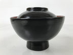 Japanese Lacquered Wooden Lidded Bowl Owan Vtg Rice Soup Dish Black Red LB130