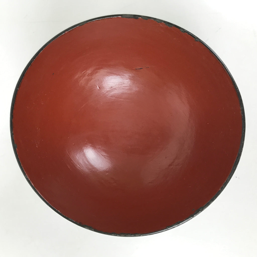 Japanese Lacquered Wooden Lidded Bowl Owan Vtg Rice Soup Dish Black Red LB130