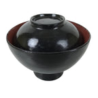 Japanese Lacquered Wooden Lidded Bowl Owan Vtg Rice Soup Dish Black Red LB130