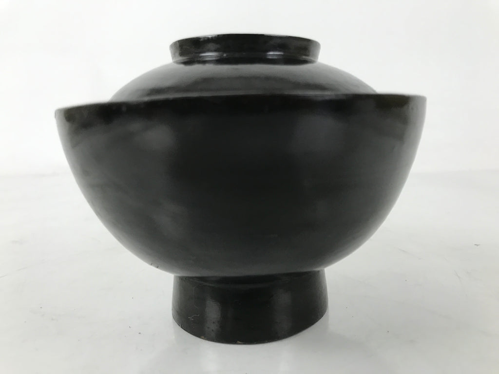 Japanese Lacquered Wooden Lidded Bowl Owan Vtg Rice Soup Dish Black Red LB131