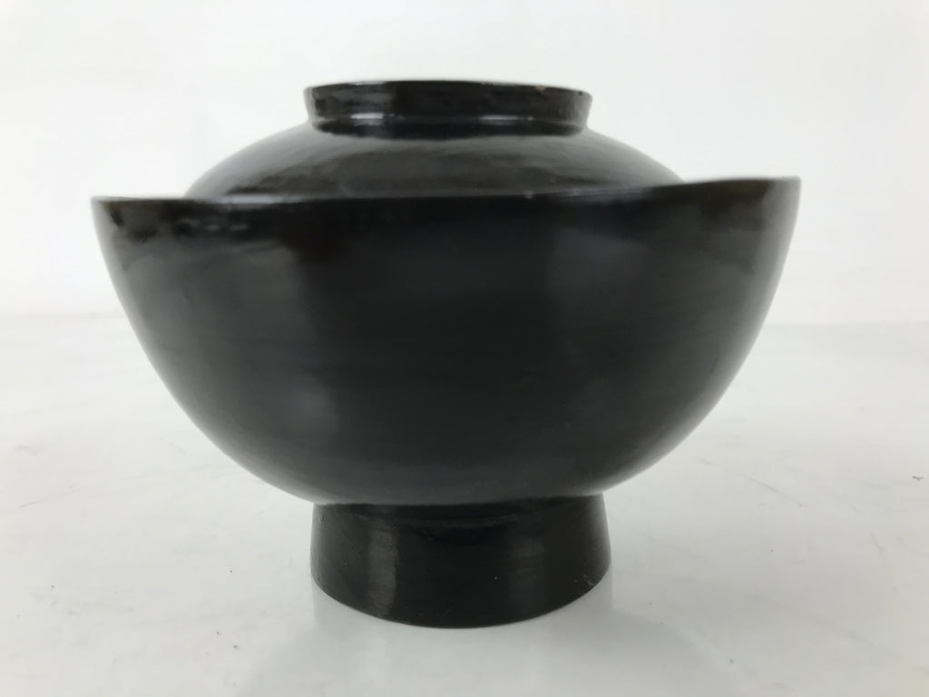 Japanese Lacquered Wooden Lidded Bowl Owan Vtg Rice Soup Dish Black Red LB131