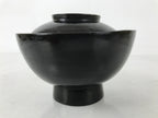Japanese Lacquered Wooden Lidded Bowl Owan Vtg Rice Soup Dish Black Red LB131