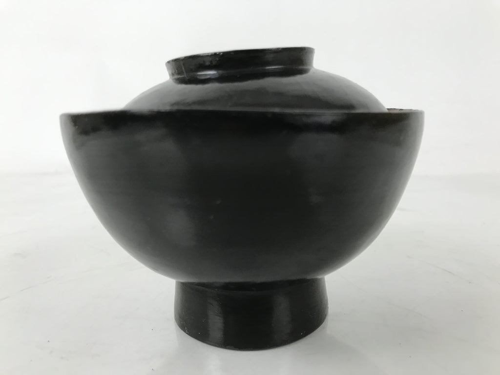 Japanese Lacquered Wooden Lidded Bowl Owan Vtg Rice Soup Dish Black Red LB131