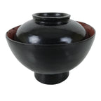 Japanese Lacquered Wooden Lidded Bowl Owan Vtg Rice Soup Dish Black Red LB131