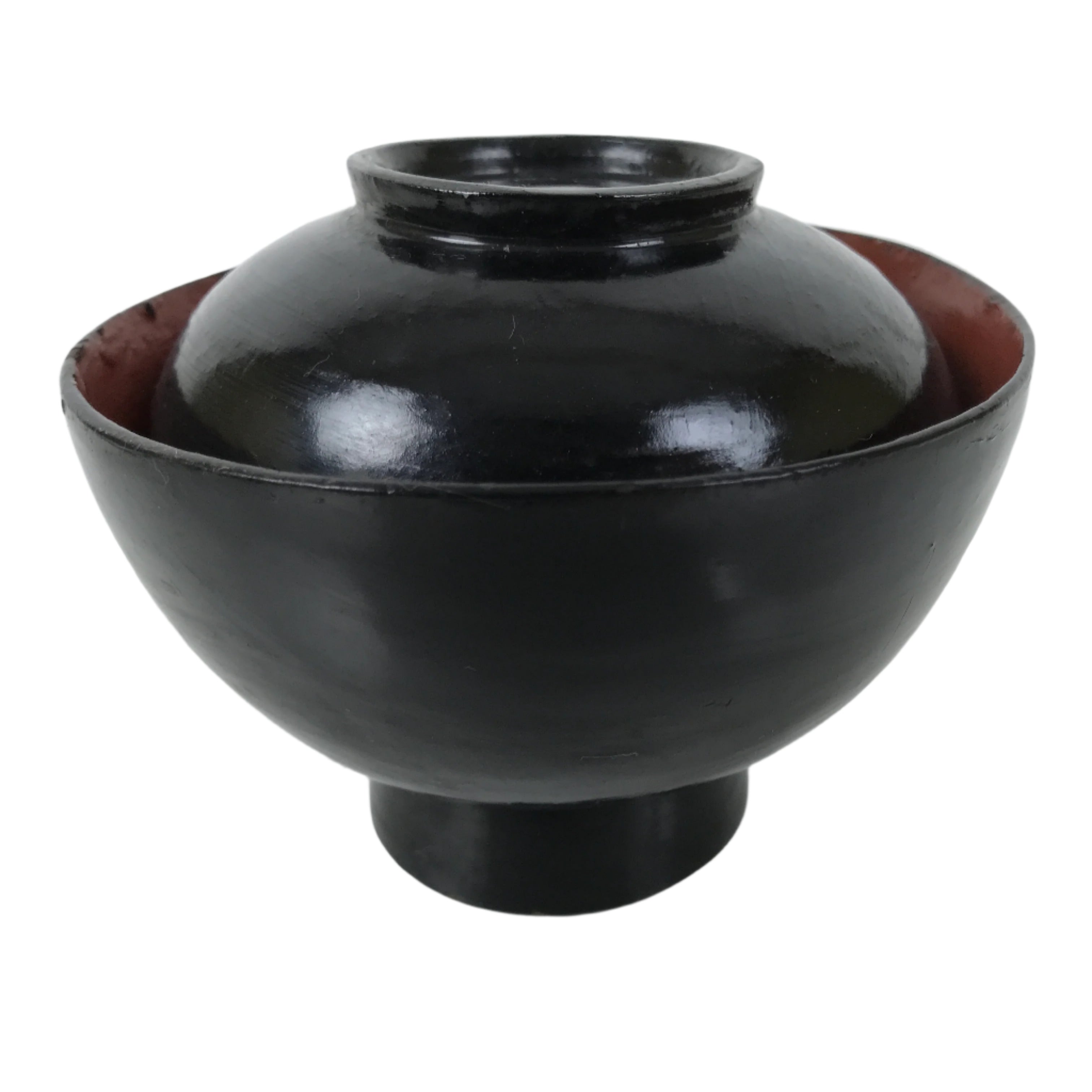 Japanese Lacquered Wooden Lidded Bowl Owan Vtg Rice Soup Dish Black Red LB131
