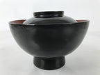 Japanese Lacquered Wooden Lidded Bowl Owan Vtg Rice Soup Dish Black Red LB132