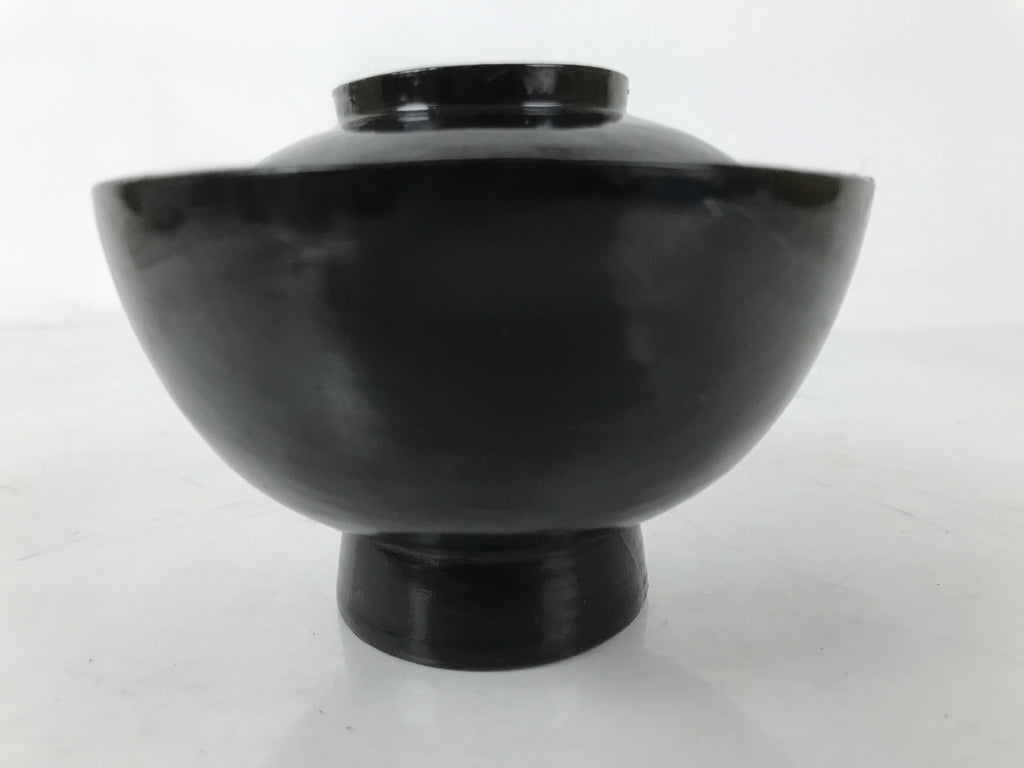 Japanese Lacquered Wooden Lidded Bowl Owan Vtg Rice Soup Dish Black Red LB132