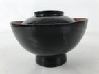 Japanese Lacquered Wooden Lidded Bowl Owan Vtg Rice Soup Dish Black Red LB132