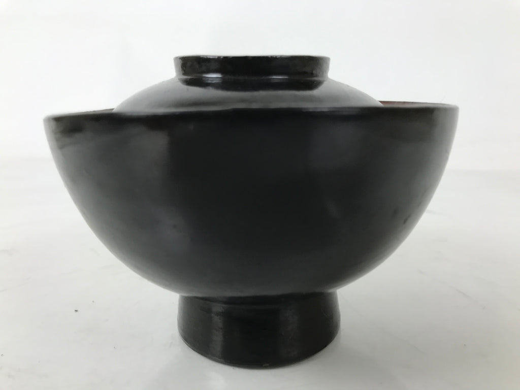 Japanese Lacquered Wooden Lidded Bowl Owan Vtg Rice Soup Dish Black Red LB132