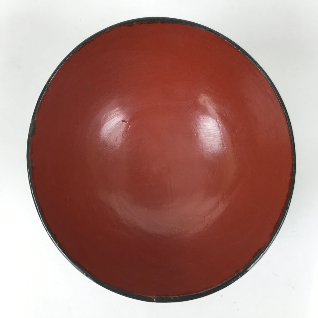 Japanese Lacquered Wooden Lidded Bowl Owan Vtg Rice Soup Dish Black Red LB132