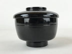 Japanese Lacquered Wooden Lidded Bowl Owan Vtg Rice Soup Dish Red Black LB102
