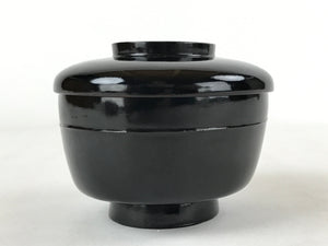 Japanese Lacquered Wooden Lidded Bowl Owan Vtg Rice Soup Dish Red Black LB104