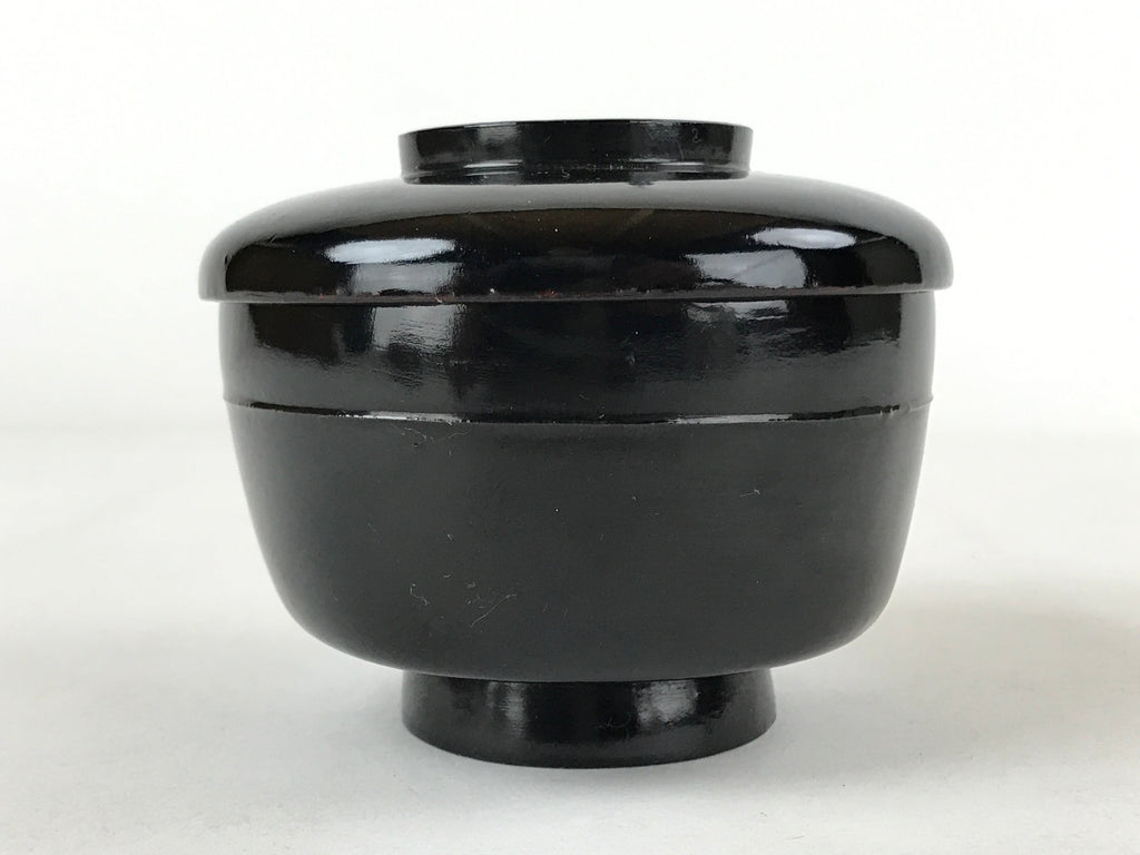 Japanese Lacquered Wooden Lidded Bowl Owan Vtg Rice Soup Dish Red Black LB104