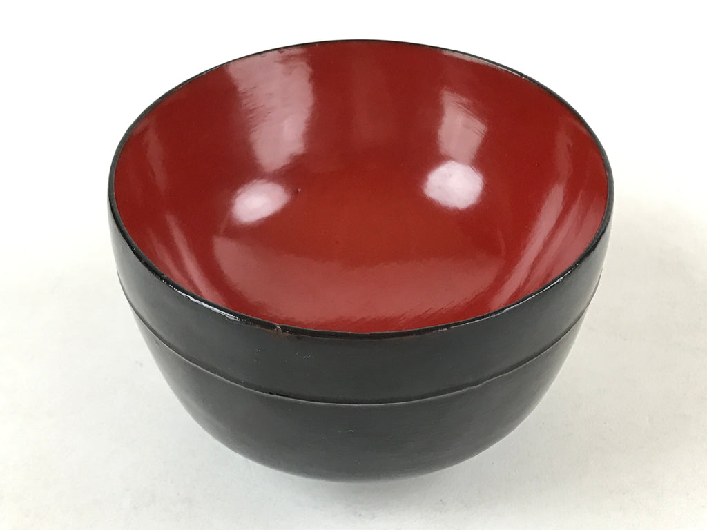 Japanese Lacquered Wooden Lidded Bowl Owan Vtg Rice Soup Dish Red Black LB104
