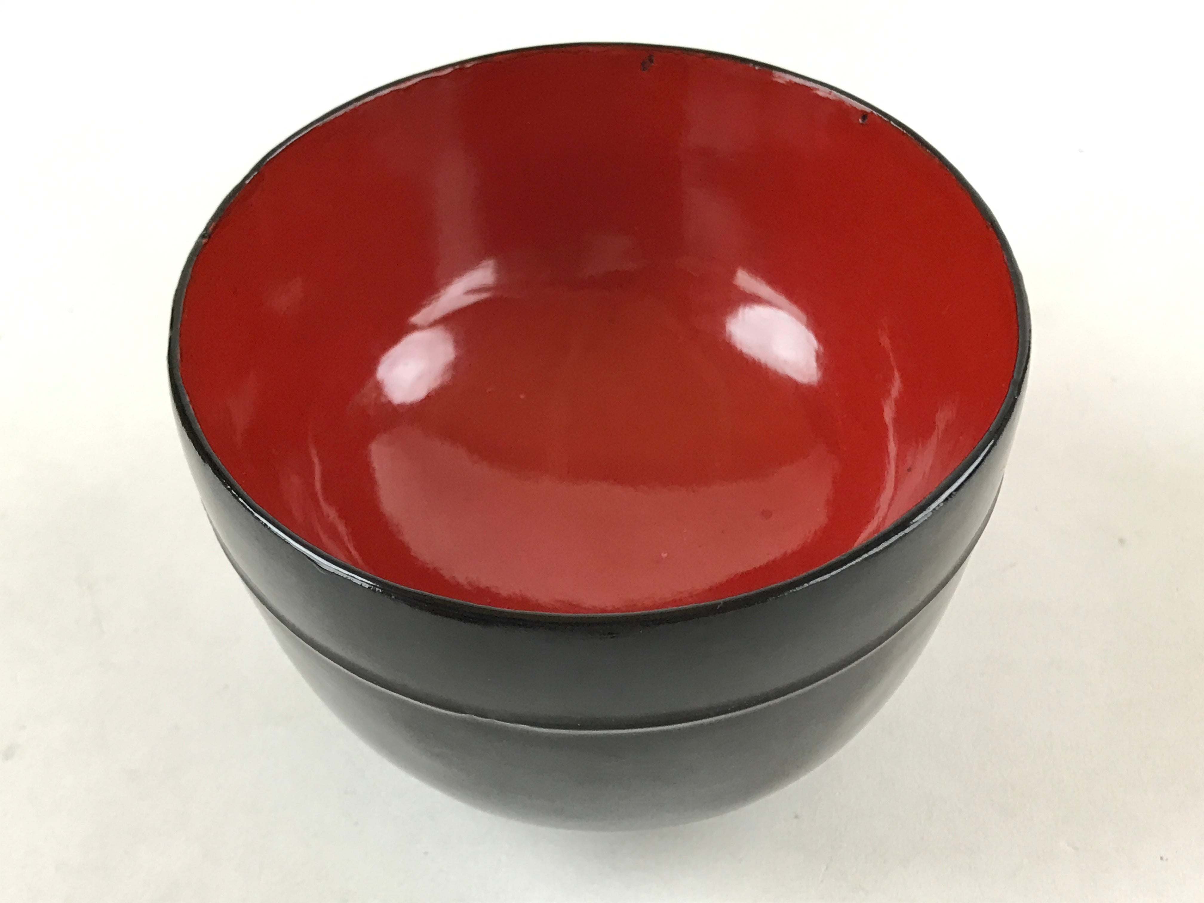 Japanese Lacquered Wooden Lidded Bowl Owan Vtg Rice Soup Dish Red Black LB98