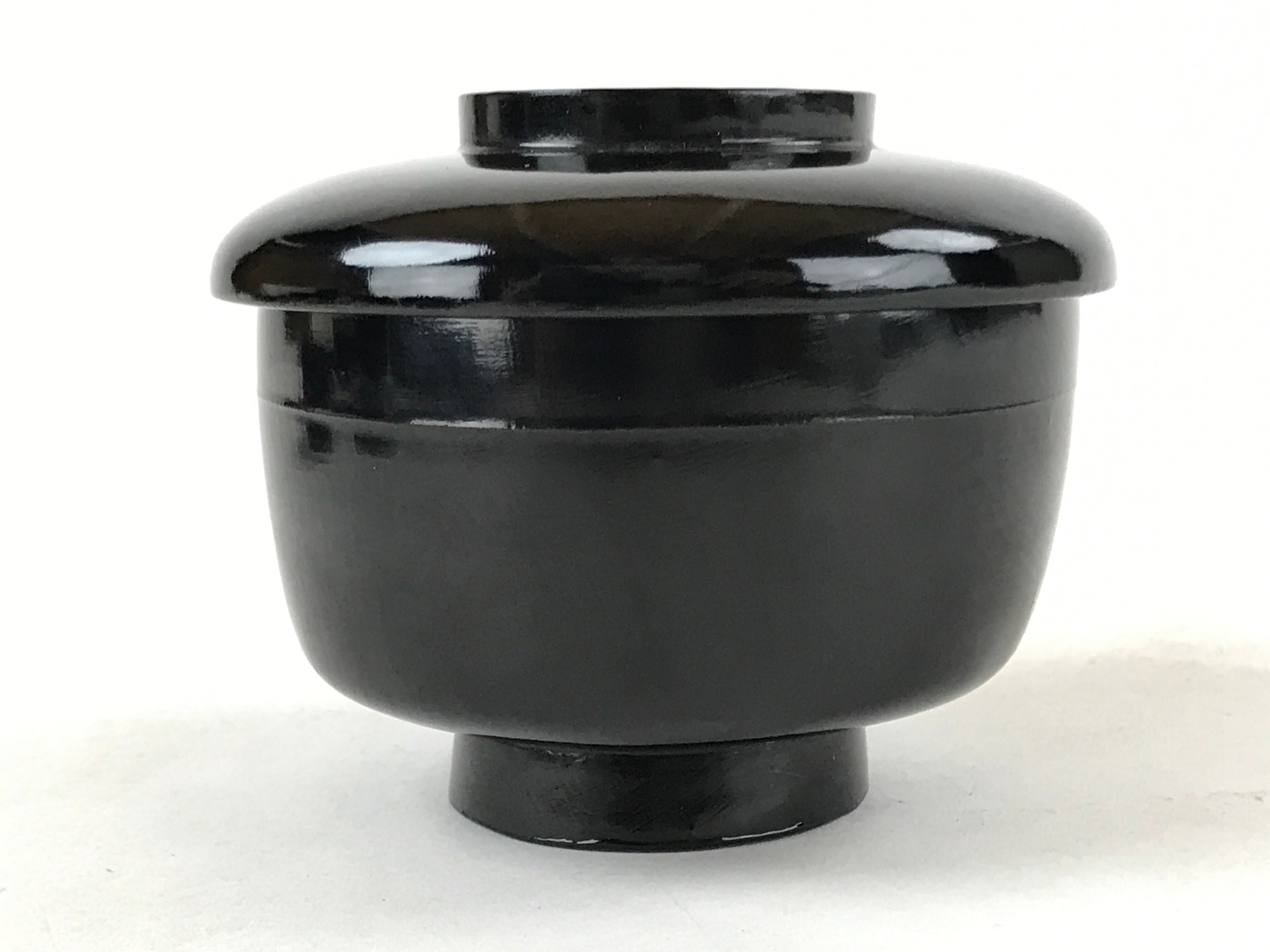 Japanese Lacquered Wooden Lidded Bowl Owan Vtg Rice Soup Dish Red Black LB99