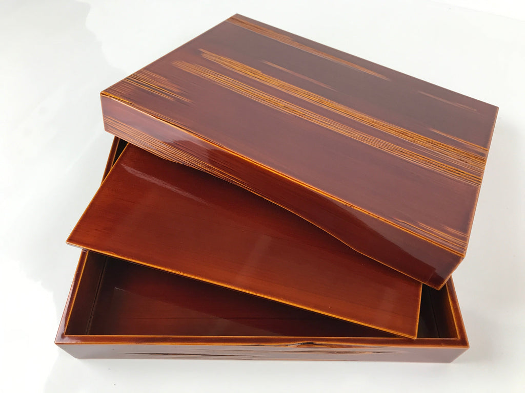 Japanese Lacquered Wooden Lidded Fumibako Letter Box Vtg Shunkei Nuri Brown FB79