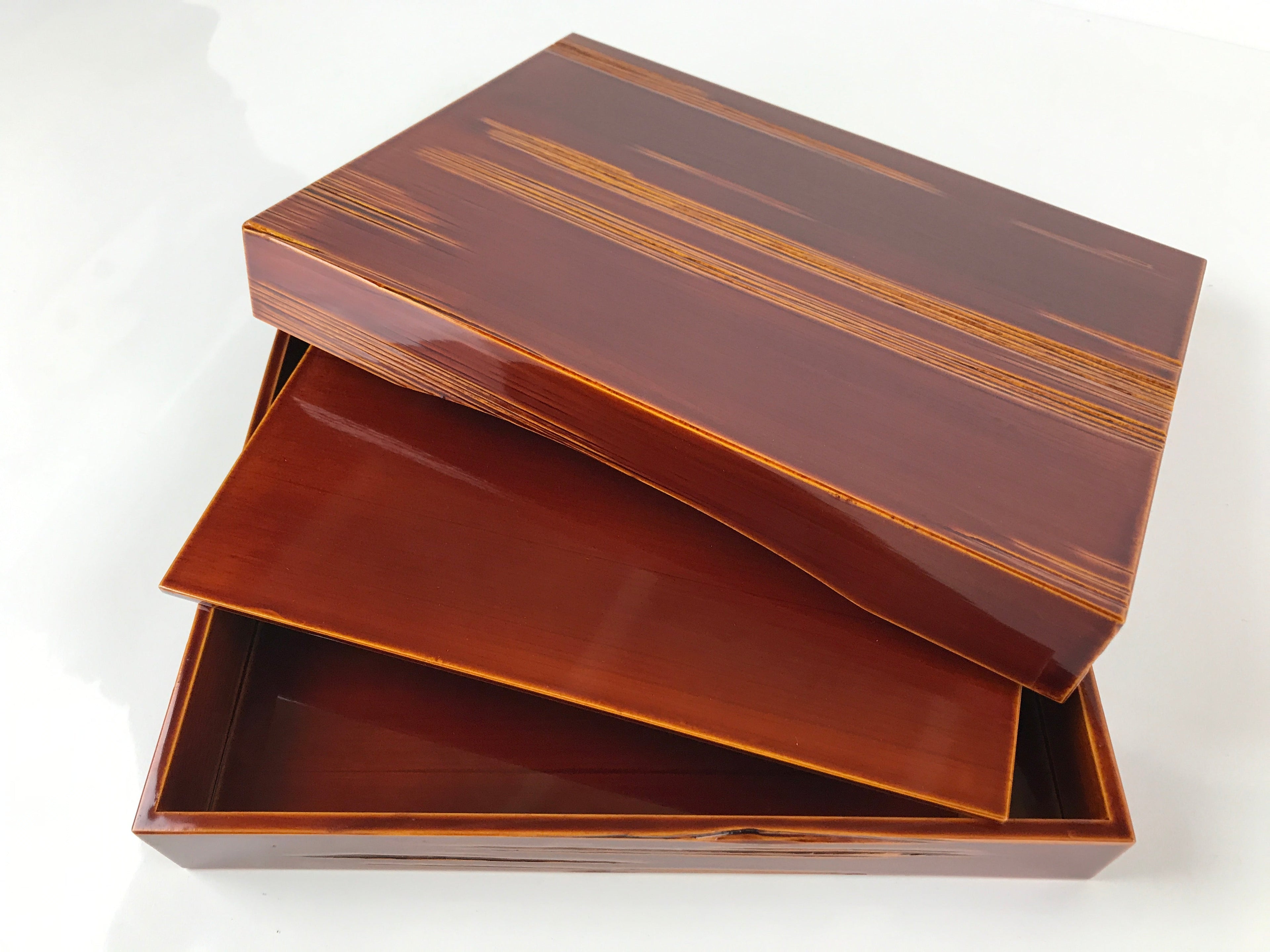 Japanese Lacquered Wooden Lidded Fumibako Letter Box Vtg Shunkei Nuri Brown FB79