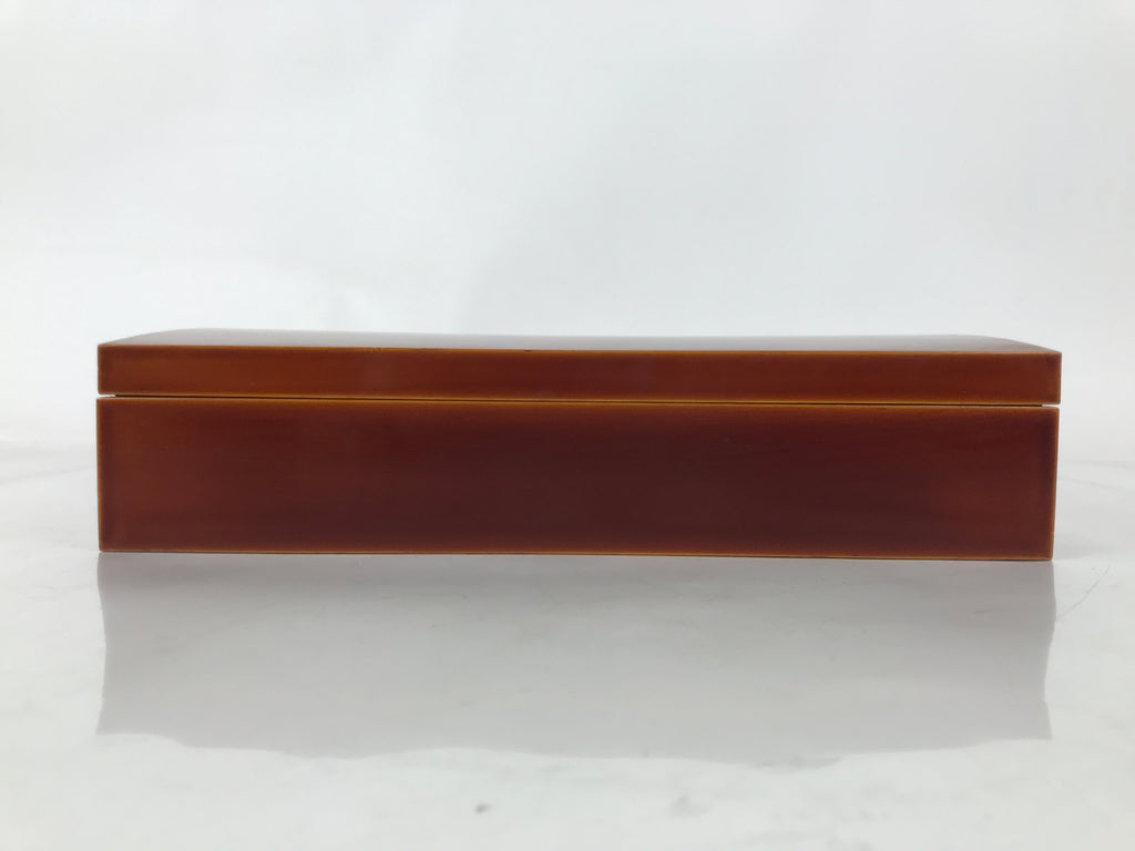 Japanese Lacquered Wooden Lidded Fumibako Letter Box Vtg Shunkei Nuri Brown FB89
