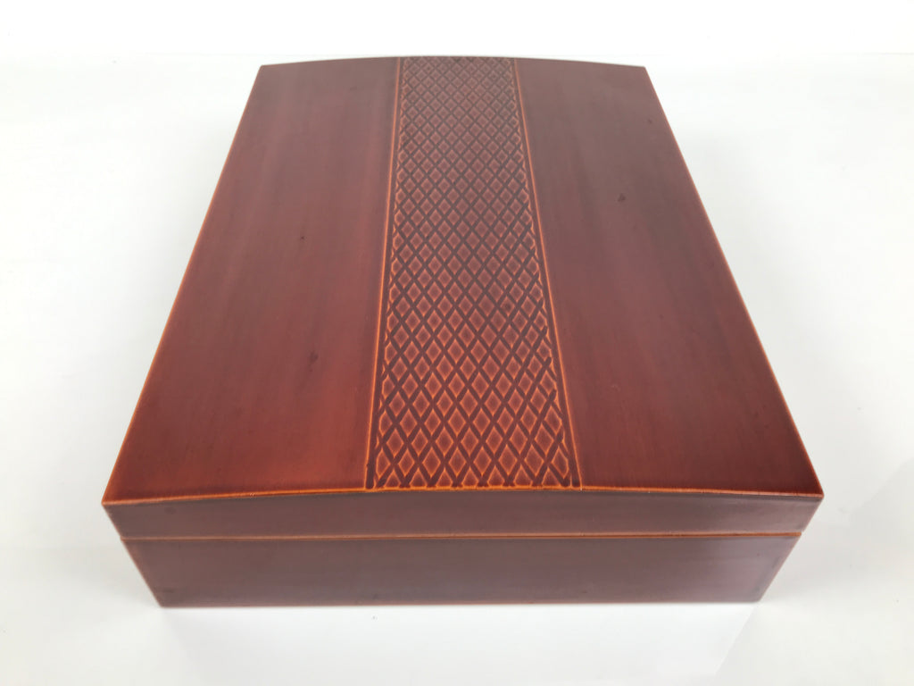 Japanese Lacquered Wooden Lidded Fumibako Letter Box Vtg Shunkei Nuri Brown FB92