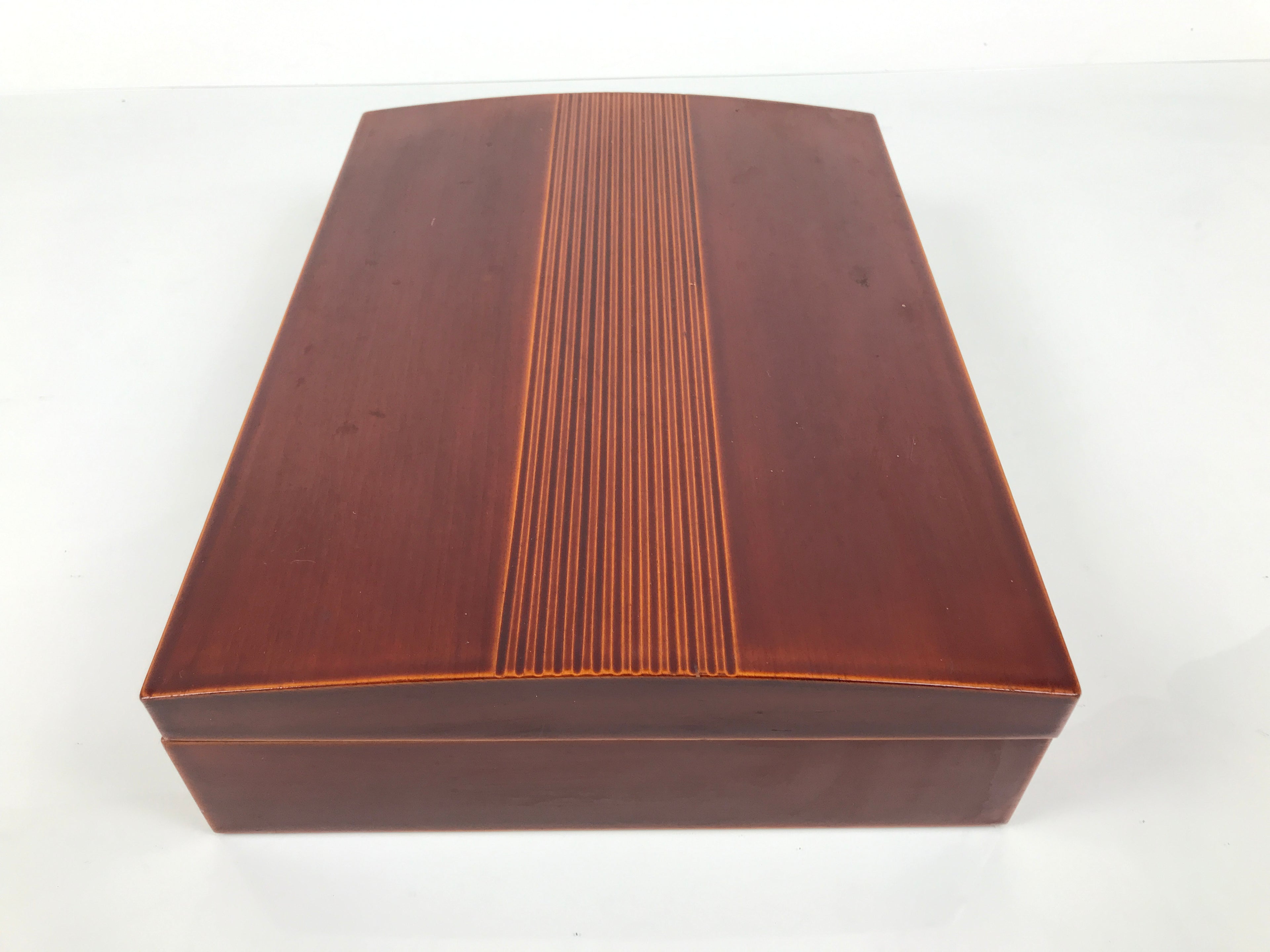 Japanese Lacquered Wooden Lidded Fumibako Letter Box Vtg Shunkei Nuri Brown FB93