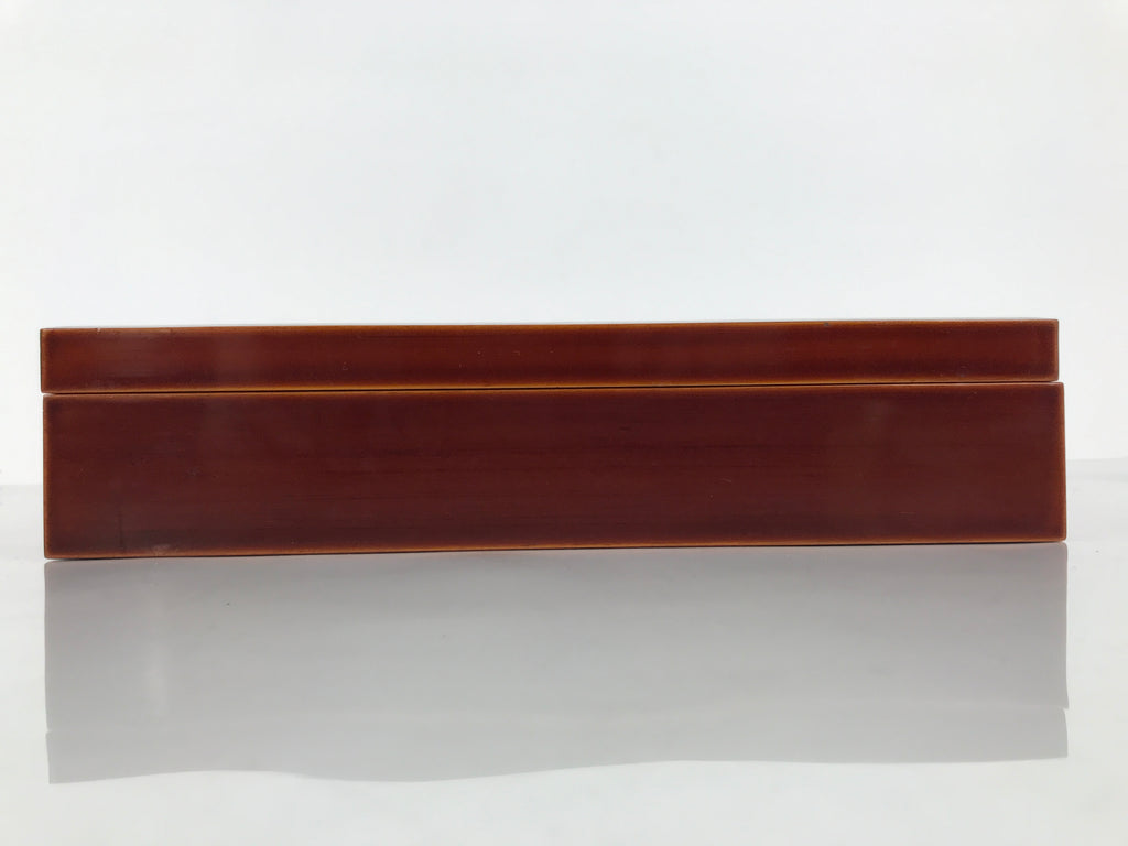 Japanese Lacquered Wooden Lidded Fumibako Letter Box Vtg Shunkei Nuri Brown FB93