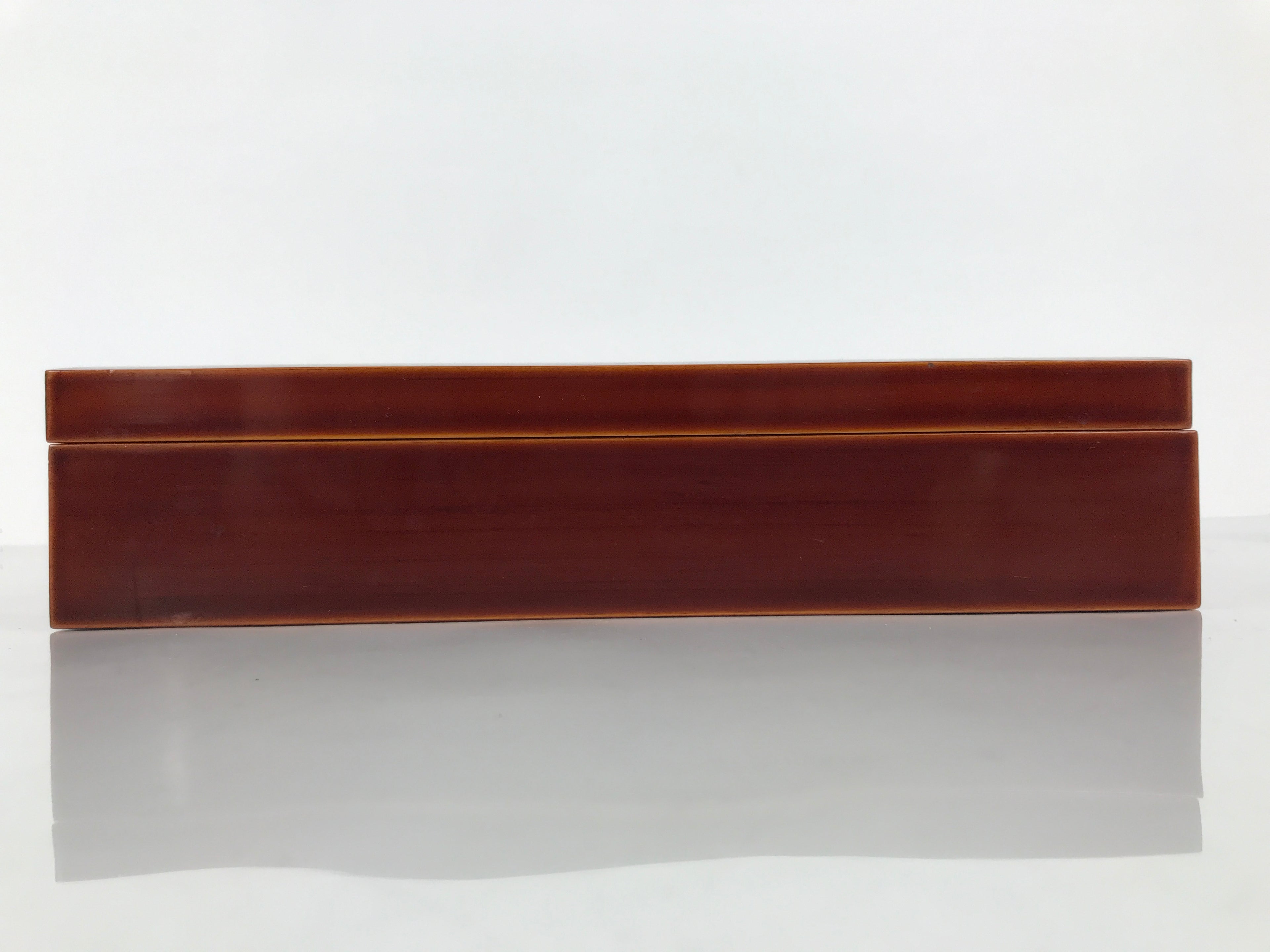 Japanese Lacquered Wooden Lidded Fumibako Letter Box Vtg Shunkei Nuri Brown FB93