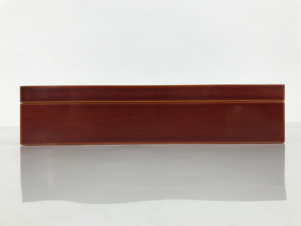 Japanese Lacquered Wooden Lidded Fumibako Letter Box Vtg Shunkei Nuri Brown FB93