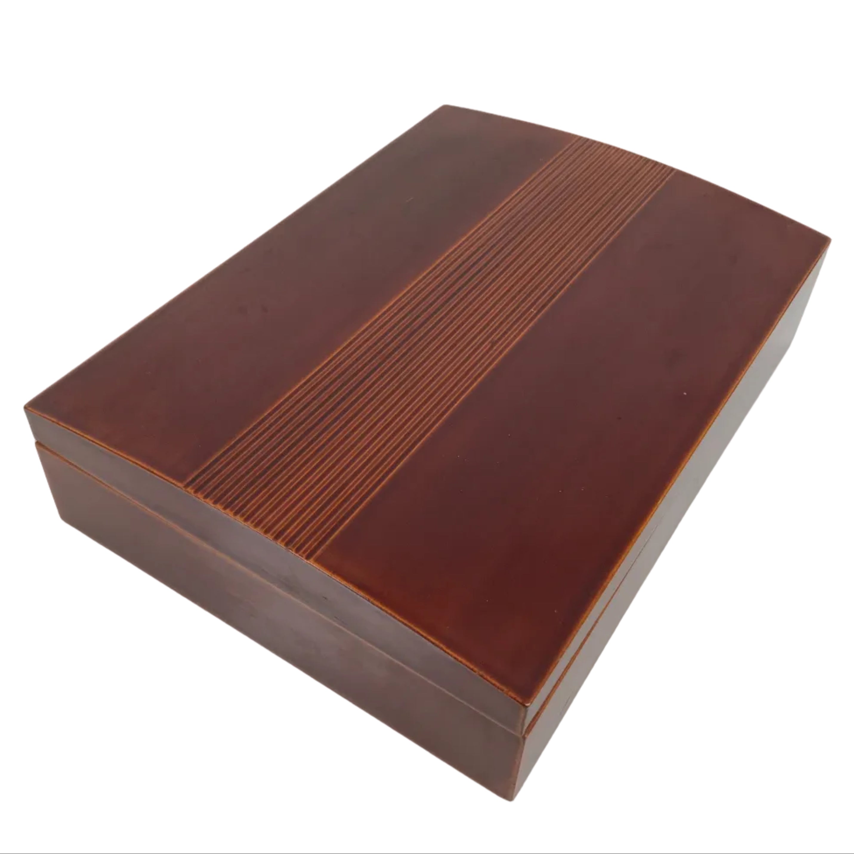Japanese Lacquered Wooden Lidded Fumibako Letter Box Vtg Shunkei Nuri Brown FB93