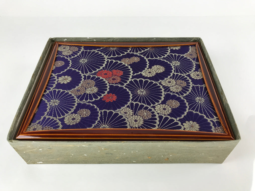 Japanese Lacquered Wooden Lidded Fumibako Letter Box Vtg Silk Shunkei Nuri FB81