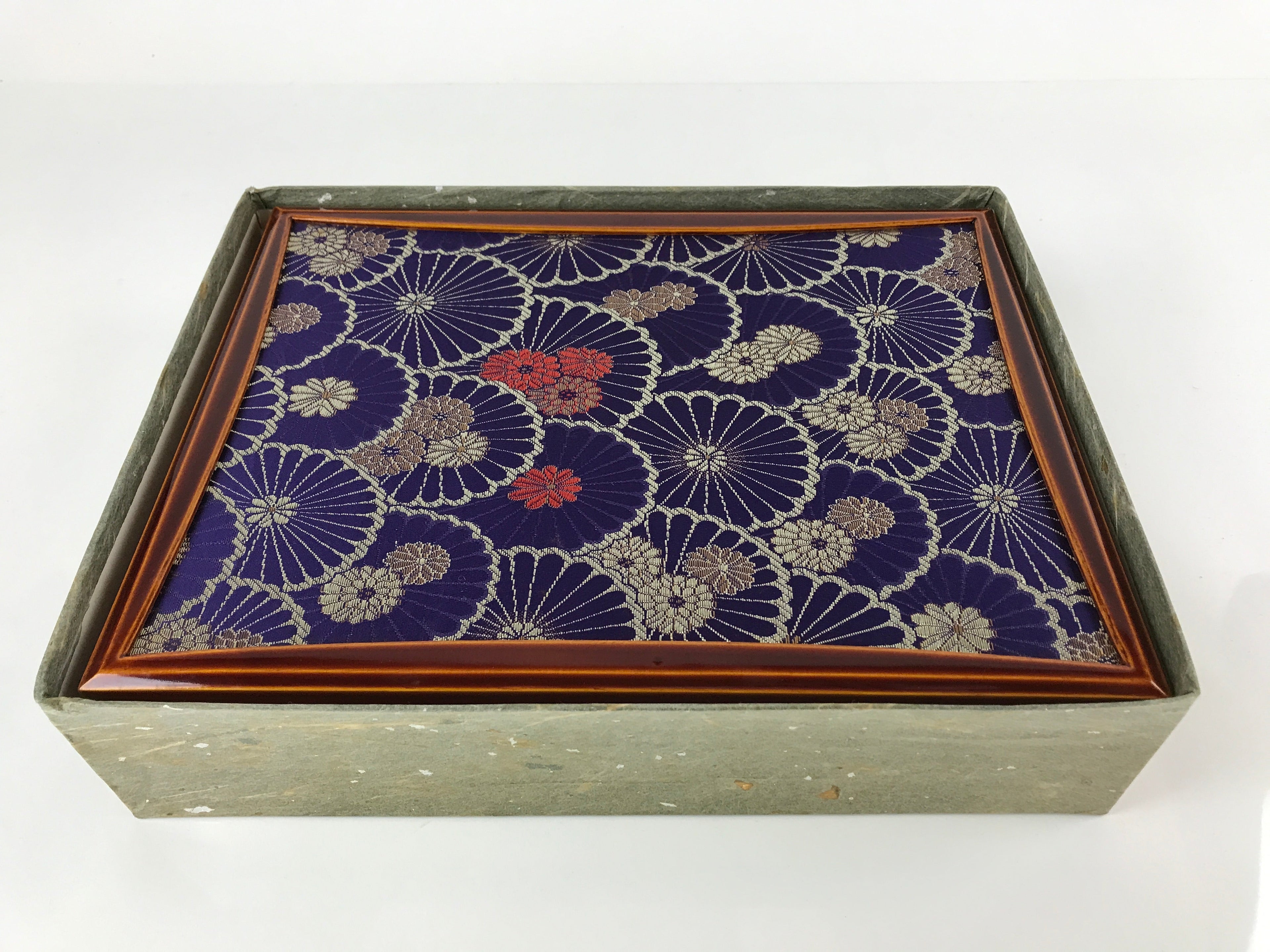 Japanese Lacquered Wooden Lidded Fumibako Letter Box Vtg Silk Shunkei Nuri FB81