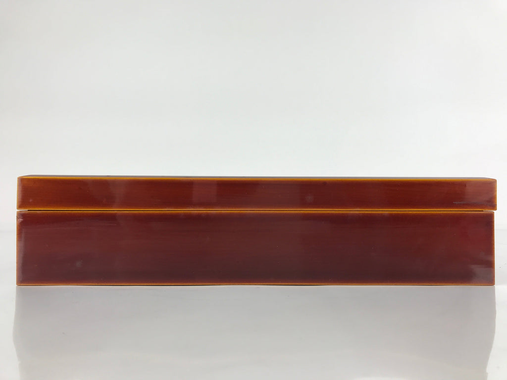 Japanese Lacquered Wooden Lidded Fumibako Letter Box Vtg Silk Shunkei Nuri FB81